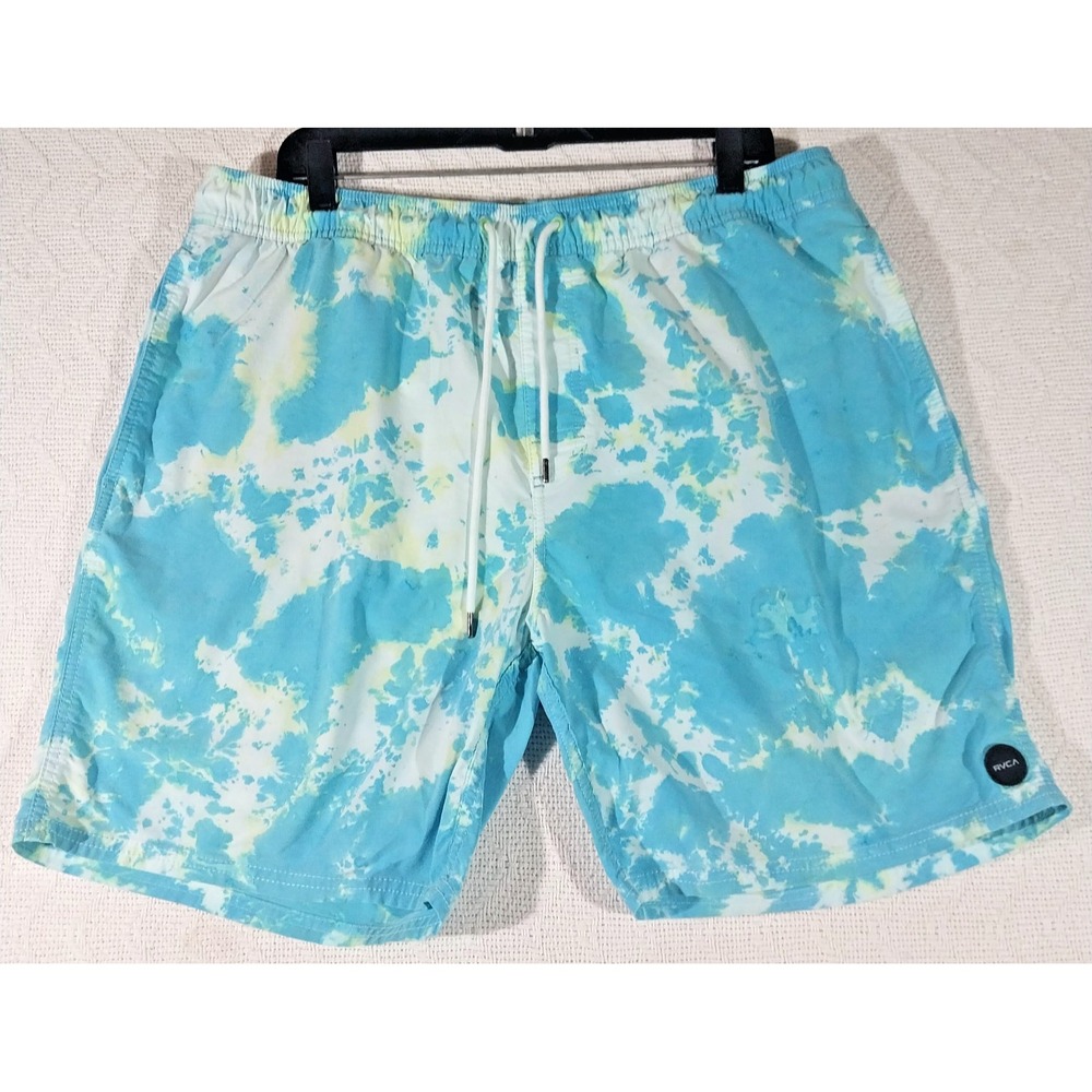 RVCA Manic Elastic Shorts Swim Trunks Vintage Blue Marine Tie-dye Boardshorts 36